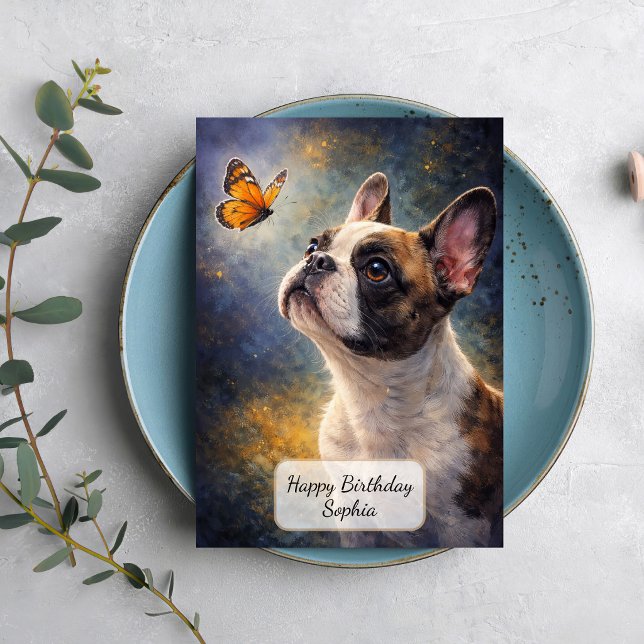 Tarjeta Bulldog Francés y Mariposa Naranja (Subido por el creador)