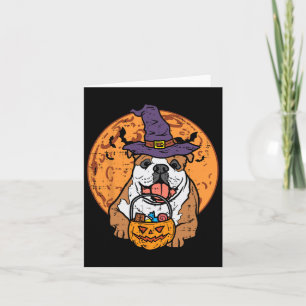 Tarjeta Bulldog Gorra de brujas Moon Jack O Lantern Hallow