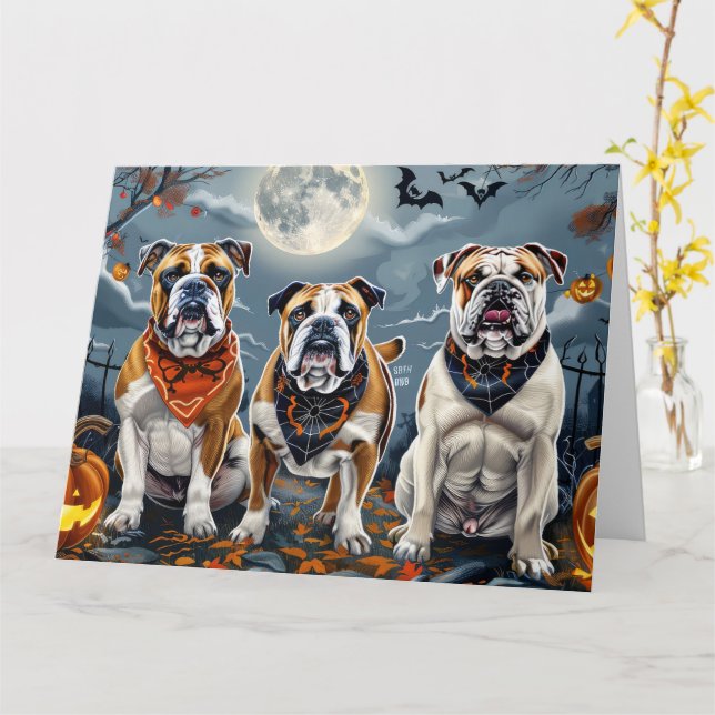 Tarjeta Bulldog Halloween Spooky (flor amarilla)