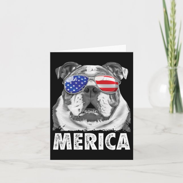 Tarjeta Bulldog Inglés 4 De Julio Merica Hombres Mujeres U (Anverso)