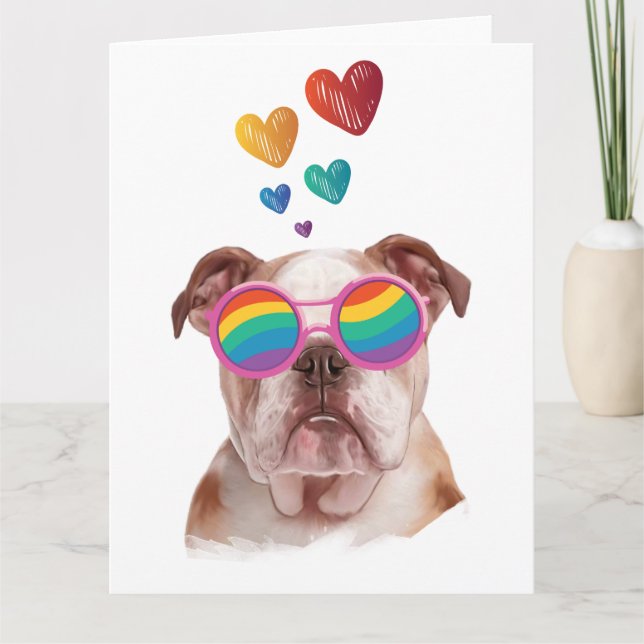 Tarjeta Bulldog Inglés con Corazones Día de San Valentín (Anverso)