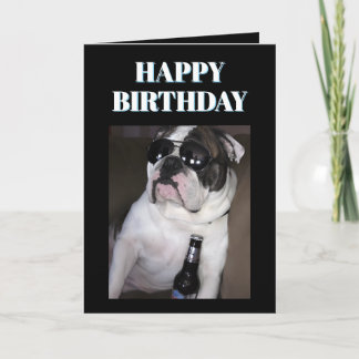 Tarjeta Bulldog Inglés con Gafas de Sol y Cerveza