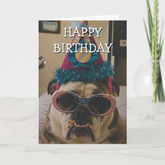 Tarjeta Bulldog Inglés con sombrero de fiesta que lleva ga