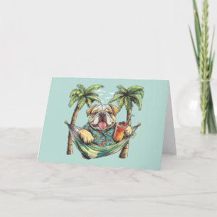 Tarjeta Bulldog Inglés con Top Hawaiano