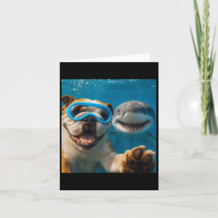 Tarjeta Bulldog Inglés Divertido Perro Selfie Con Tiburón