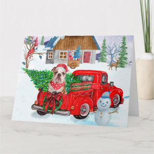 Tarjeta Bulldog Inglés en camión de entrega de Navidad nie