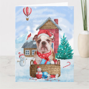 Tarjeta Bulldog Inglés en casa de perro de Navidad con nie