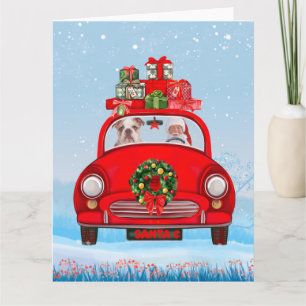 Tarjeta Bulldog Inglés en coche con Papá Noel