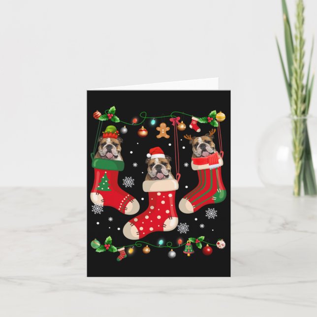 Tarjeta Bulldog inglés en Navidades de choque Perro Santa  (Anverso)