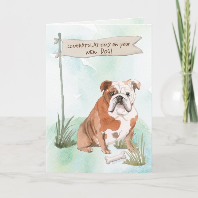 Tarjeta Bulldog inglés felicita a nuevo perro (Anverso)
