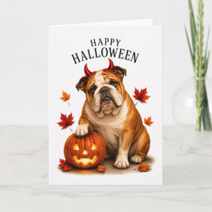 Tarjeta Bulldog inglés Halloween Diablo Perro
