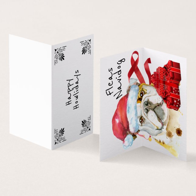 Tarjeta Bulldog inglés navidad sack regalos rojos deseo DI (Interior y exterior)