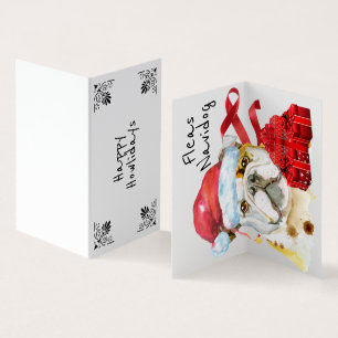 Tarjeta Bulldog inglés navidad sack regalos rojos deseo DI