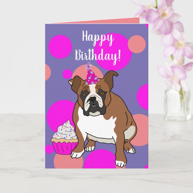 Tarjeta Bulldog inglés personalizable Cumpleaños (Orquídea)