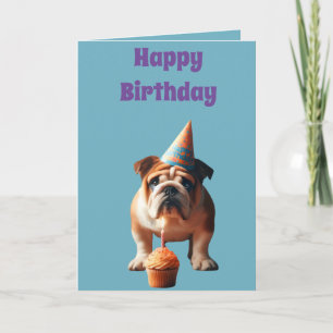 Tarjeta Bulldog lindo con Gorra de cumpleaños