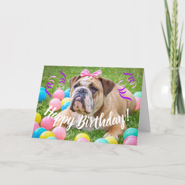 Tarjeta Bulldog lindo feliz cumpleaños (Anverso)