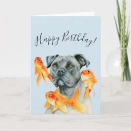 Tarjeta Bulldog Pit y peces de colores | Cumpleaños