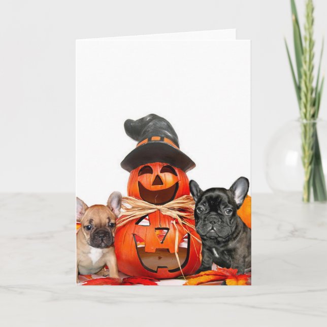 Tarjeta Bulldoges franceses de Halloween (Anverso)