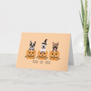 Tarjeta Bulldogs Franceses Truco o Trato Calabaza
