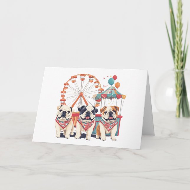 Tarjeta Bulldogs Ingleses En Una Feria  (Anverso)