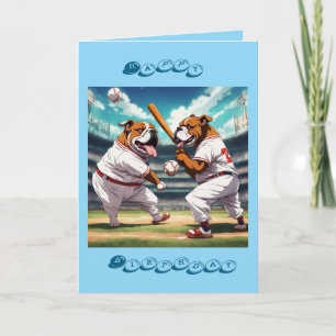 Tarjeta Bulldogs jugando béisbol Feliz Cumpleaños