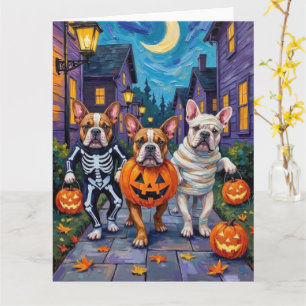 Tarjeta Bulldogs Trick-or-Treating con disfraces de Hallow