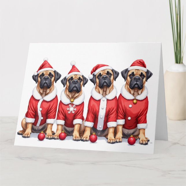 Tarjeta Bullmastiff Christmas Dress Santa Hat (Anverso)