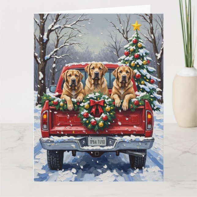Tarjeta Bullmastiff Christmas Red Truck Holiday (Anverso)