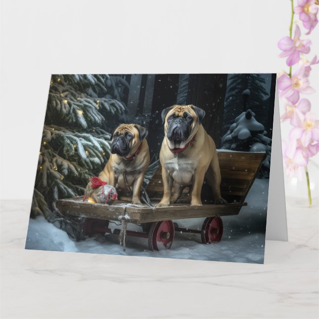 Tarjeta Bullmastiff Decoración de Navidades Snowy Sleigh (Orquídea)