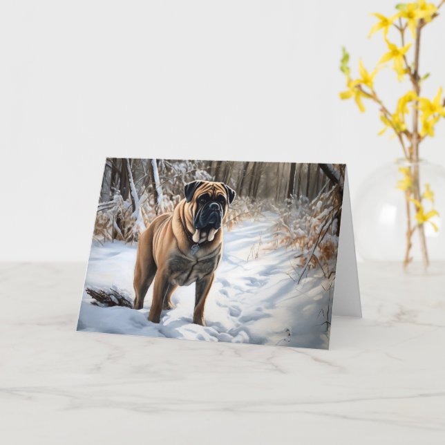 Tarjeta Bullmastiff Deja que nieve Navidad (flor amarilla)