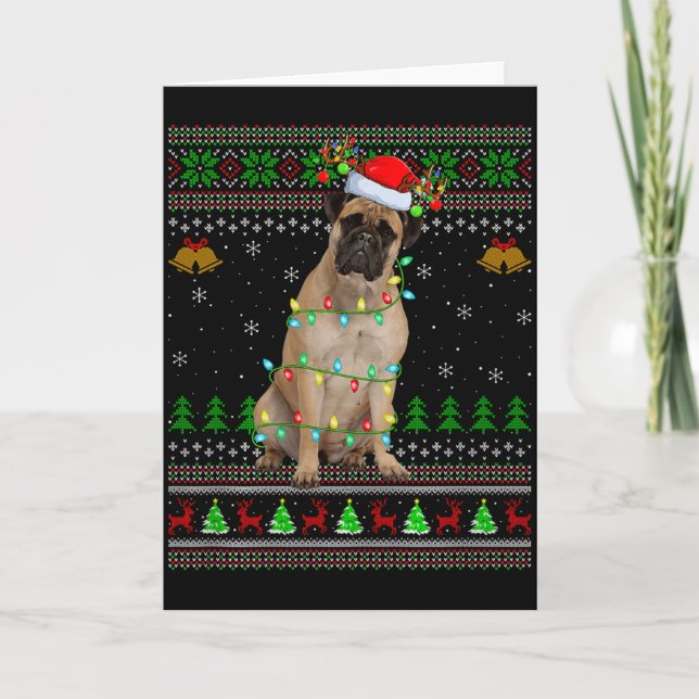 Tarjeta Bullmastiff Dog Ugly Christmas Sweaters Holiday Sa (Anverso)