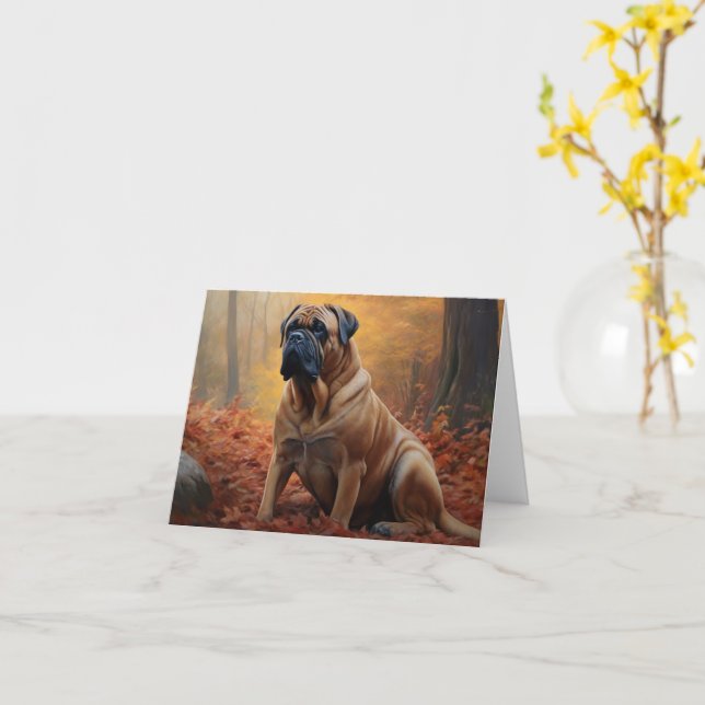 Tarjeta Bullmastiff en otoño se inspira la caída de las ho (flor amarilla)