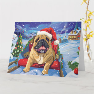 Tarjeta Bullmastiff en Trineo Nieve Navidad
