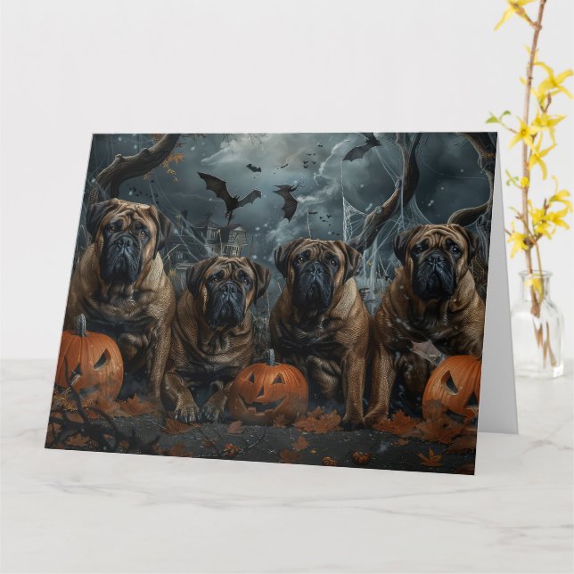 Tarjeta Bullmastiff Halloween Noche Doggy Delight (flor amarilla)