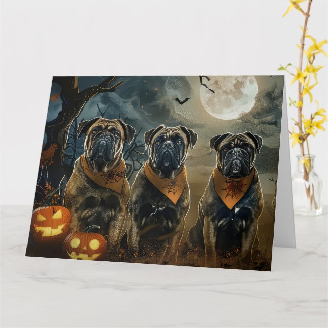 Tarjeta Bullmastiff Halloween Spooky (flor amarilla)