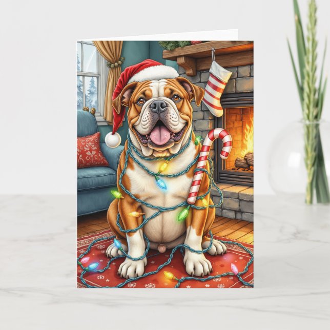 Tarjeta Bully Jolly Navidades de Bulldog norteamericano (Anverso)
