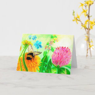 Tarjeta Bumblebee en dandelion Cumpleaños