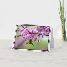 Tarjeta Bumblebee en flores Redbud