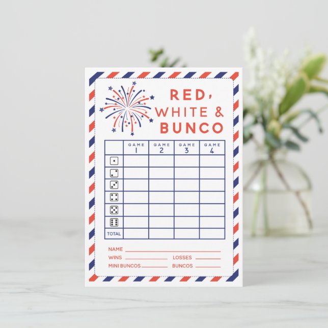 Tarjeta Bunco y blanca roja del 4 de julio (Anverso de pie)
