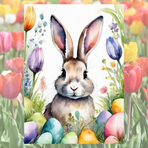 Tarjeta Bungalow de Pascua estilo acuarela simple en hierb
