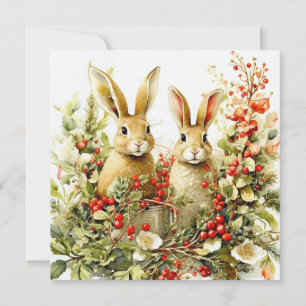 Tarjeta Bunnies acuarelas y bayas silvestres
