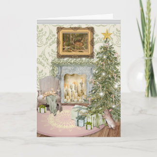 Tarjeta Bunnies Celebrating Christmas Folded Greeting Card