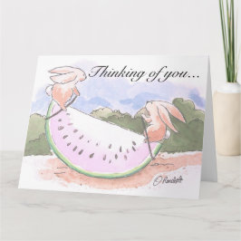 Tarjeta Bunnies de sandía pensando en tu carta