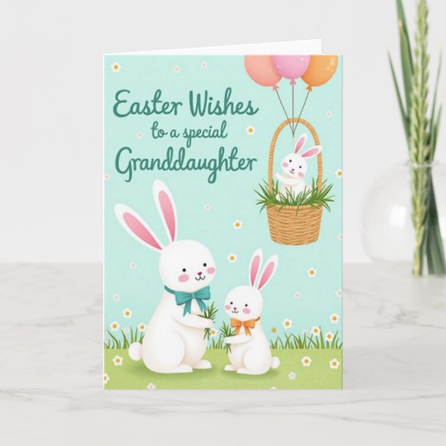 Tarjeta Bunnies Easter Wishes Granddaughter Card (Anverso)