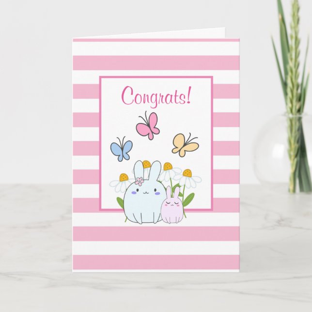 Tarjeta Bunnies, mariposas y felicitaciones a Daisies (Anverso)