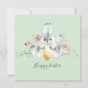 Tarjeta Bunny acuarela y flores Pascua