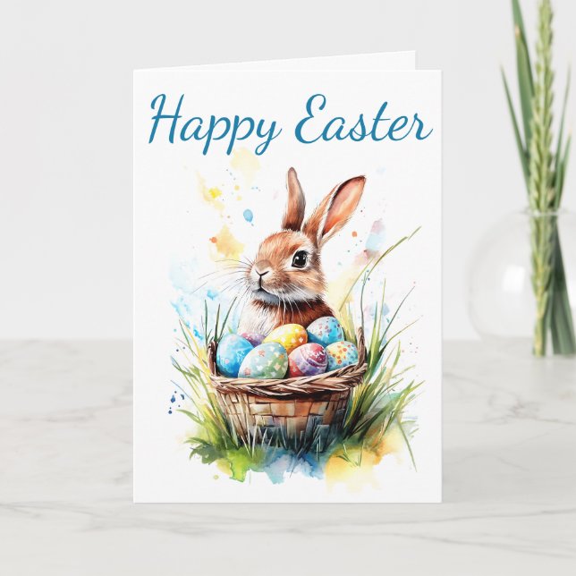 Tarjeta Bunny acuático y cesta de Pascua (Anverso)