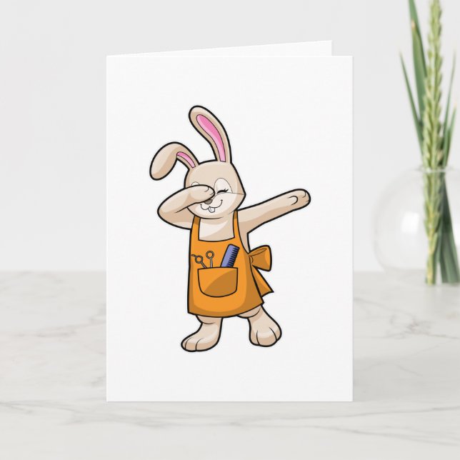 Tarjeta Bunny como peluquero con comb y tijera (Anverso)