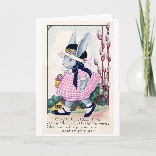Tarjeta Bunny de moda vintage de Pascua (Anverso)