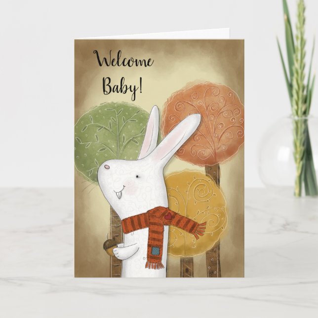 Tarjeta Bunny de Woodland con Acorn (Anverso)